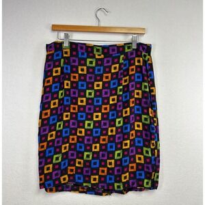 Christine David‎ Geometric Square Print Midi Skirt Women's Medium Multi Color